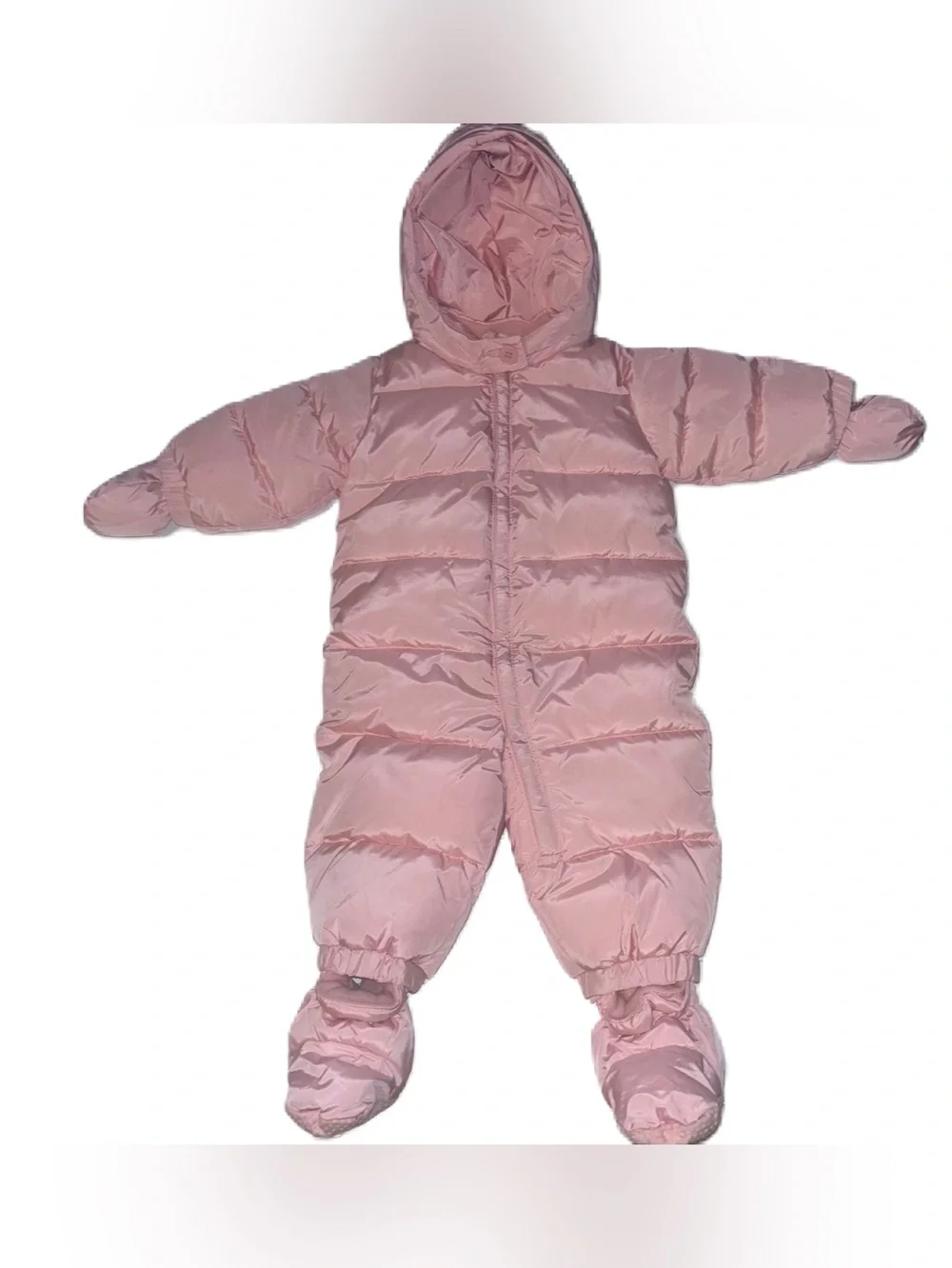 Baby GAP Baby Pink Hooded Quilted Ski Suit fleece Insulated Jumpsuit 6-12 months